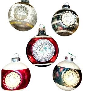 5 Vintage Mixed Glass/Mercury Christmas Tree Indented Ornaments